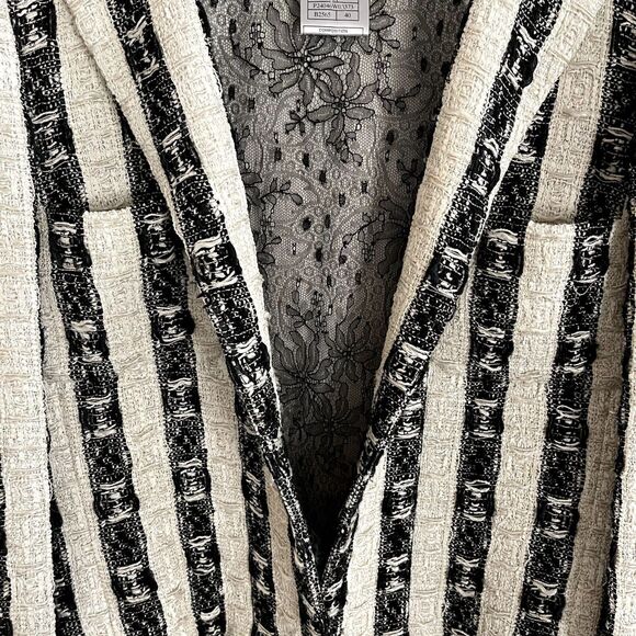 Chanel Vintage 2004 Tweed Lace Trim Jacket Black White - Picture 9 of 15
